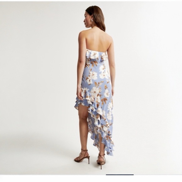 Abercrombie & Fitch Blue Floral Asymmetrical Ruffle Midi Dress | Size L - Picture 3 of 16